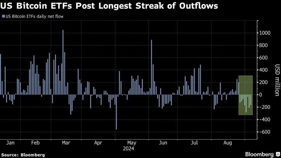 US bitcoin ETFs bleed $1.2 billion in longest run of net outflows